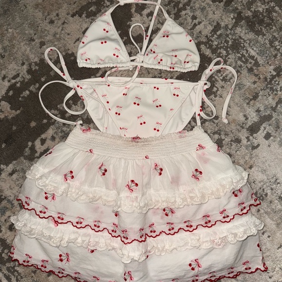 Love shack fancy cherry bathing suits and matching skirts sister sets 10/12 3/4 - Picture 1 of 6